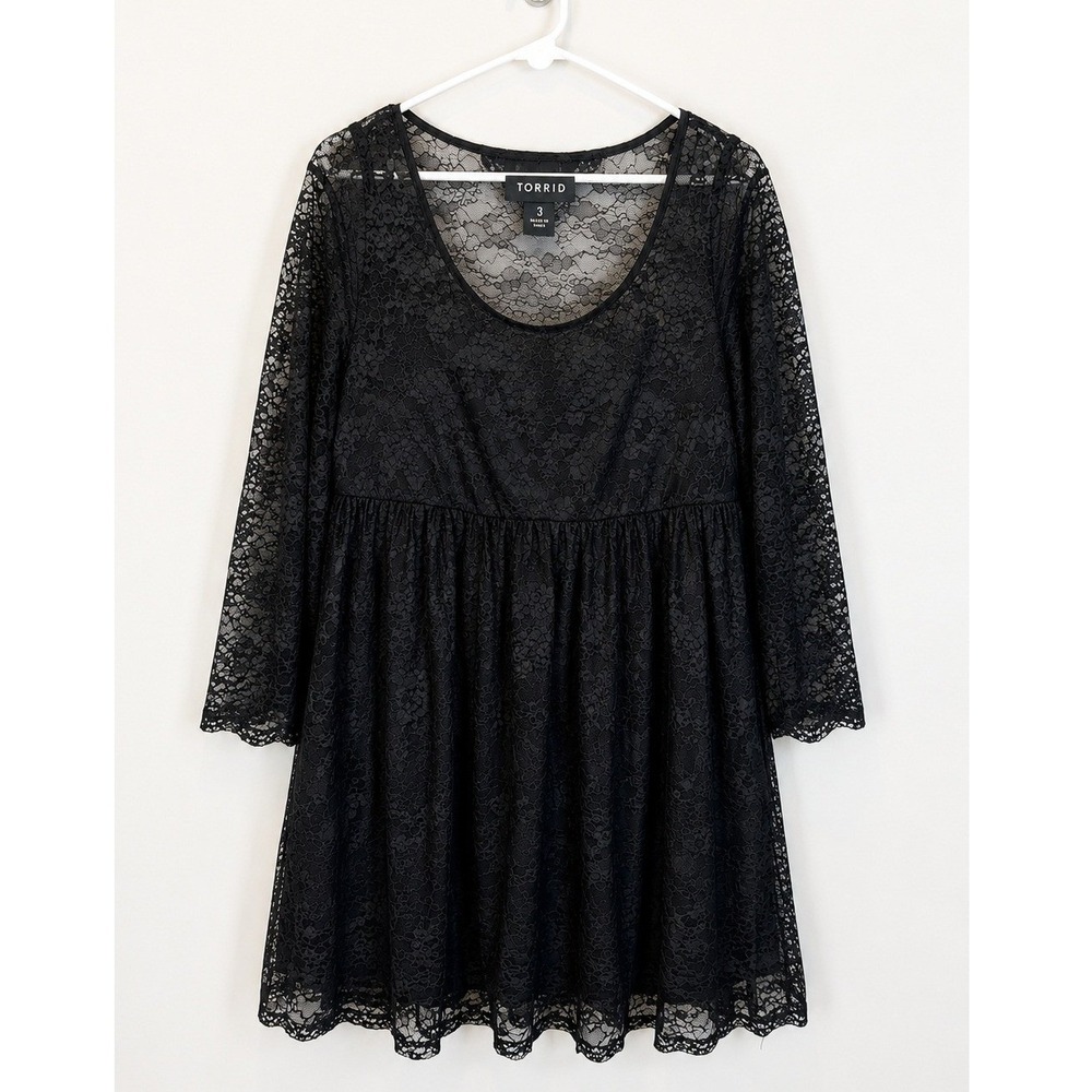 Torrid Black Lace Babydoll Tunic Dress Plus Size 3 Sheer Romantic Goth